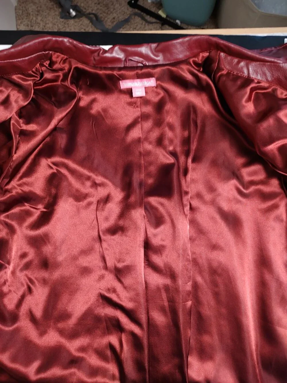 Woman Within 22W Genuine Leather Jacket Burgundy Wine Red Zip Front Plus Size